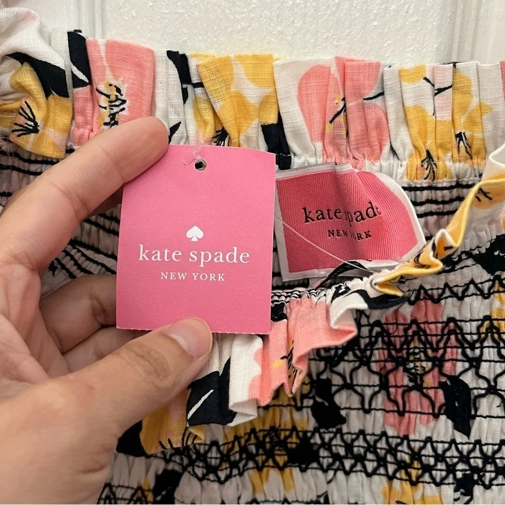 NWT KATE SPADE Lilly Blooms Floral Smocked Puff Sleeve Top | size XS